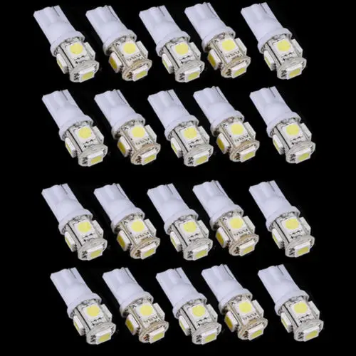 20x T10 5050 W5W 5 SMD 194 168 светодиодный Белый Автомобильный боковой клиновидный задний светильник лампа 12v светодиодная лампочка освещения приборов клиновидный автомобильный светильник лампа