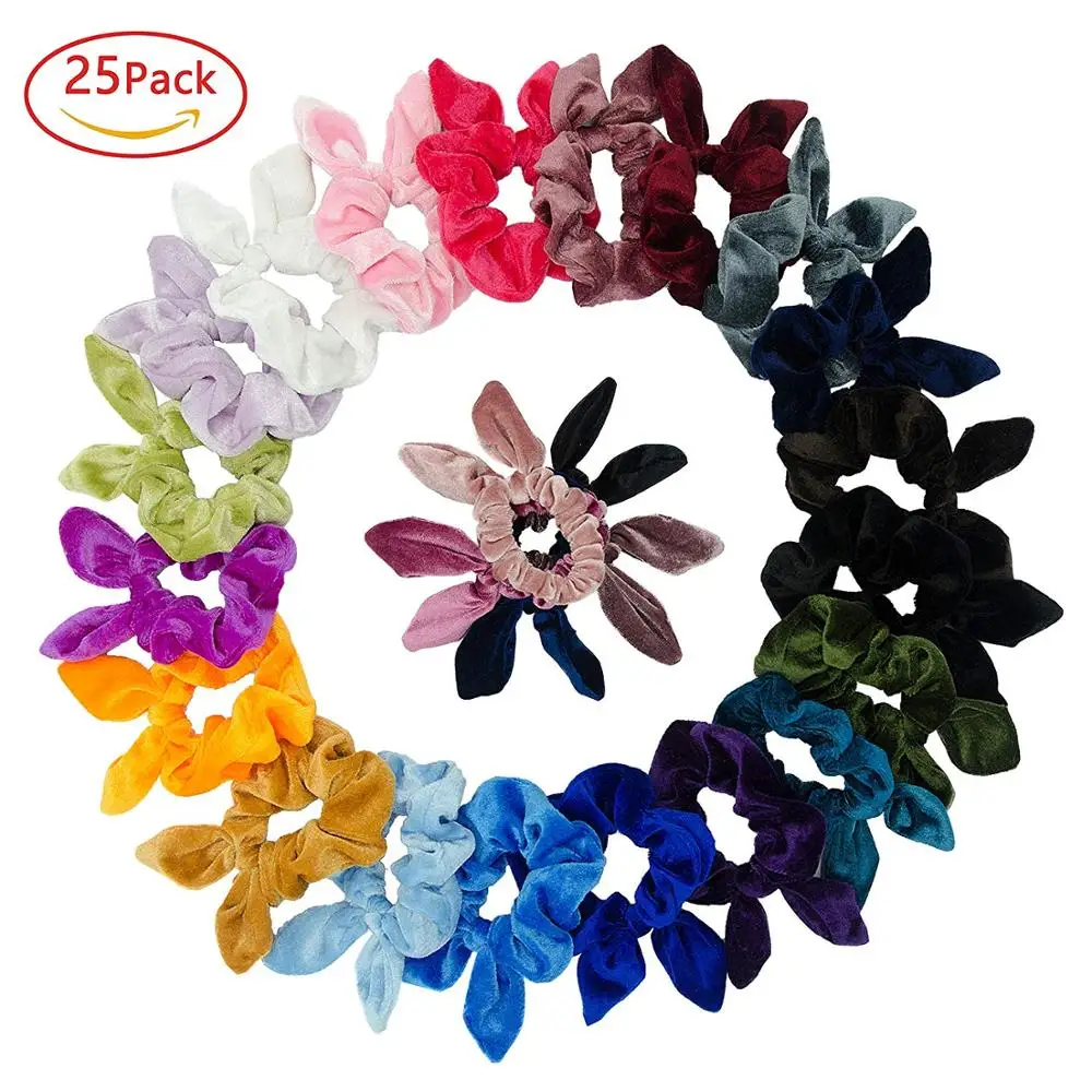 

Simnice 25 Pack Hair Scrunchies Rabbit Bunny Ear Bow Bowknot Scrunchie Velvet Scrunchy Bobbles Elastic Hair Ties Bands Ponytail