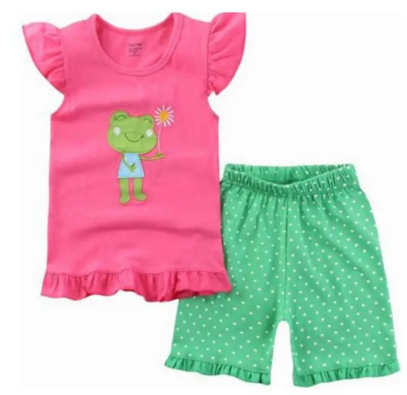 Новые хлопковые детские пижамы Siut маленьких Пижама для мальчиков для маленьких девочек пижамы мультфильм детские короткий рукав Pijamas Костюмы спортивные SS008 - Цвет: Яркий