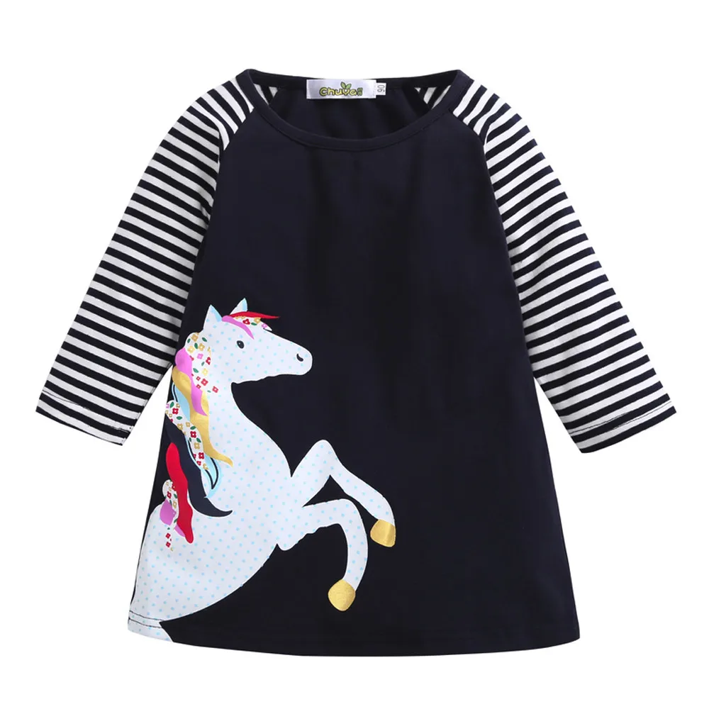 ARLONEET/Модная весенняя одежда для маленьких девочек; праздничное платье принцессы в полоску с рисунком лошади; 5,4