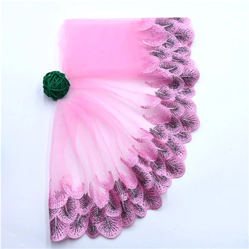 1 метр красочная эластичная кружевная ткань стрейч 18-20 см кружевная ткань с широкой отделкой стреч сделай сам для шитья вышитая кружевная отделка для одежды - Цвет: peacock-pink