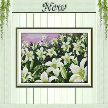 

Lilies scenery white flower painting counted printed on canvas DMC 14CT 11CT Chinese Cross Stitch Needlework Sets Embroidery kit