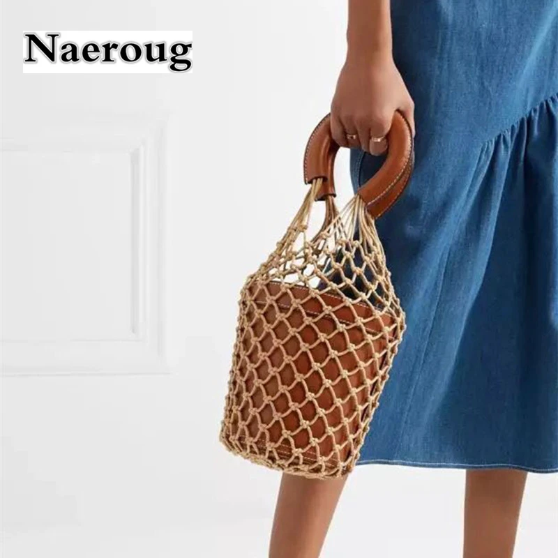 

2018 Summer Fashion Knot Woven Mesh Bucket Bag Vegetable Basket Handbag Luxury Handbags Women Bags Designer Monederos Para Mujer