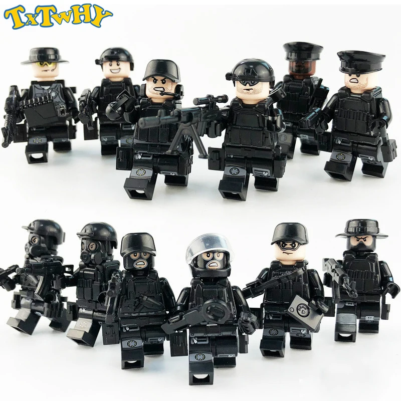 

12Pcs/set Military Special Forces Soldiers Bricks Figures Guns Weapons Compatible Armed SWAT Building Blocks Ww2 Toys
