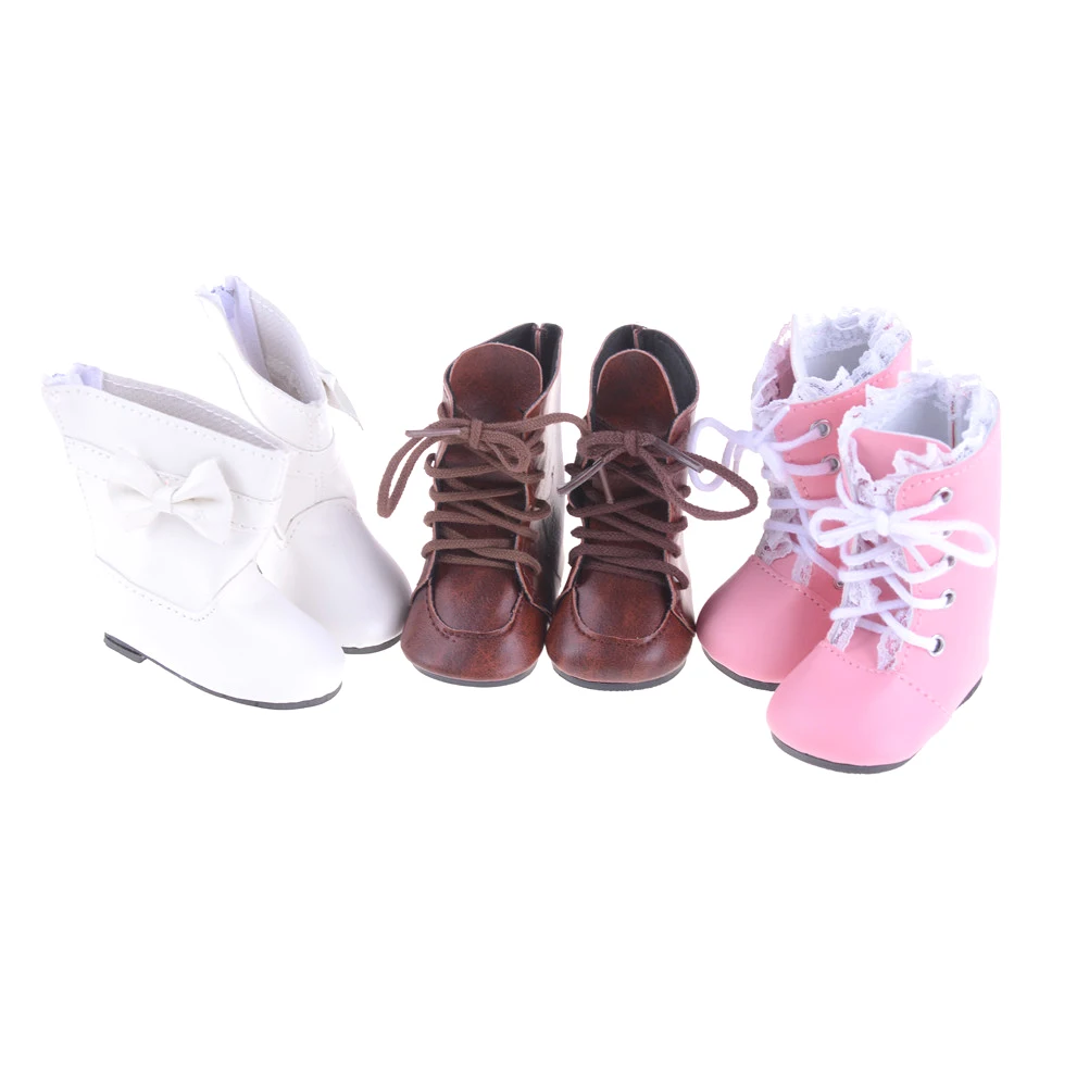 1 Pair Doll Boots Shoes For 18 Inch Girl Doll Shoes With Bow Doll Accessories 3 Colors Shoes For