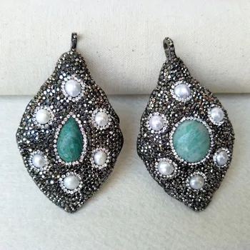 

3Pcs Nature amazonite and Pearl Beads arrow Pendant Charms, Pave Crystal Rhinestone For Making Necklaces Jewelry findings PD766