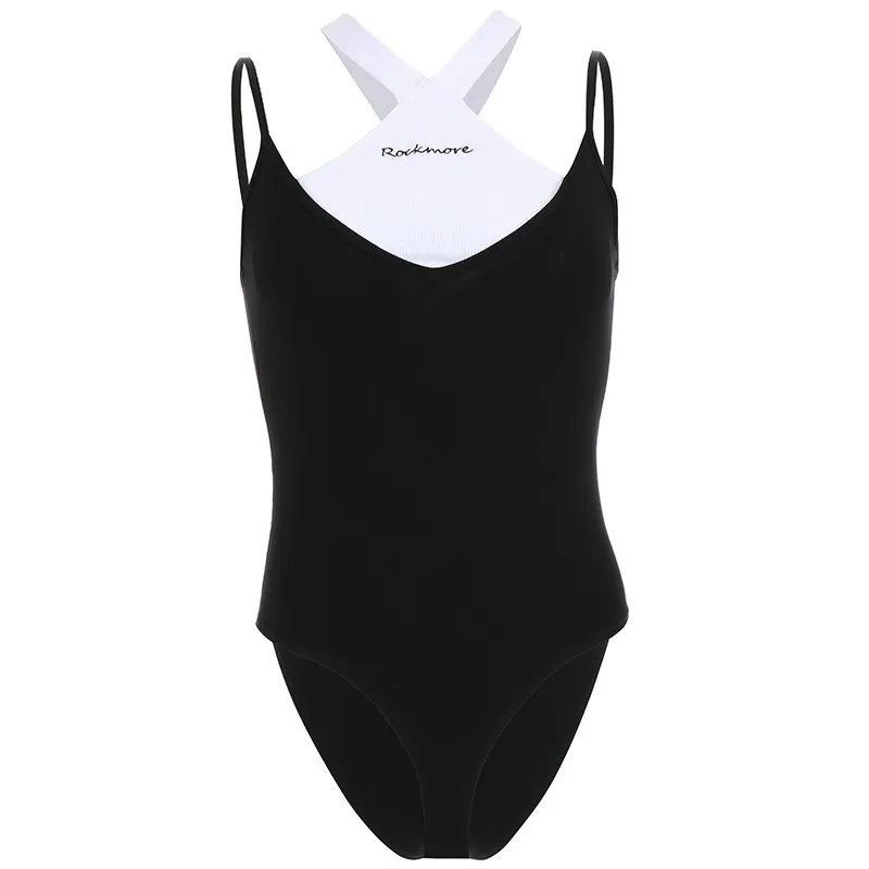 Black Bodysuit Rapwriter обтягивающее боди с вышитыми буквами и вставками с открытой спиной, сексуальное женское облегающее боди с перекрестной повязкой на бретельках - Цвет: Black Bodysuit