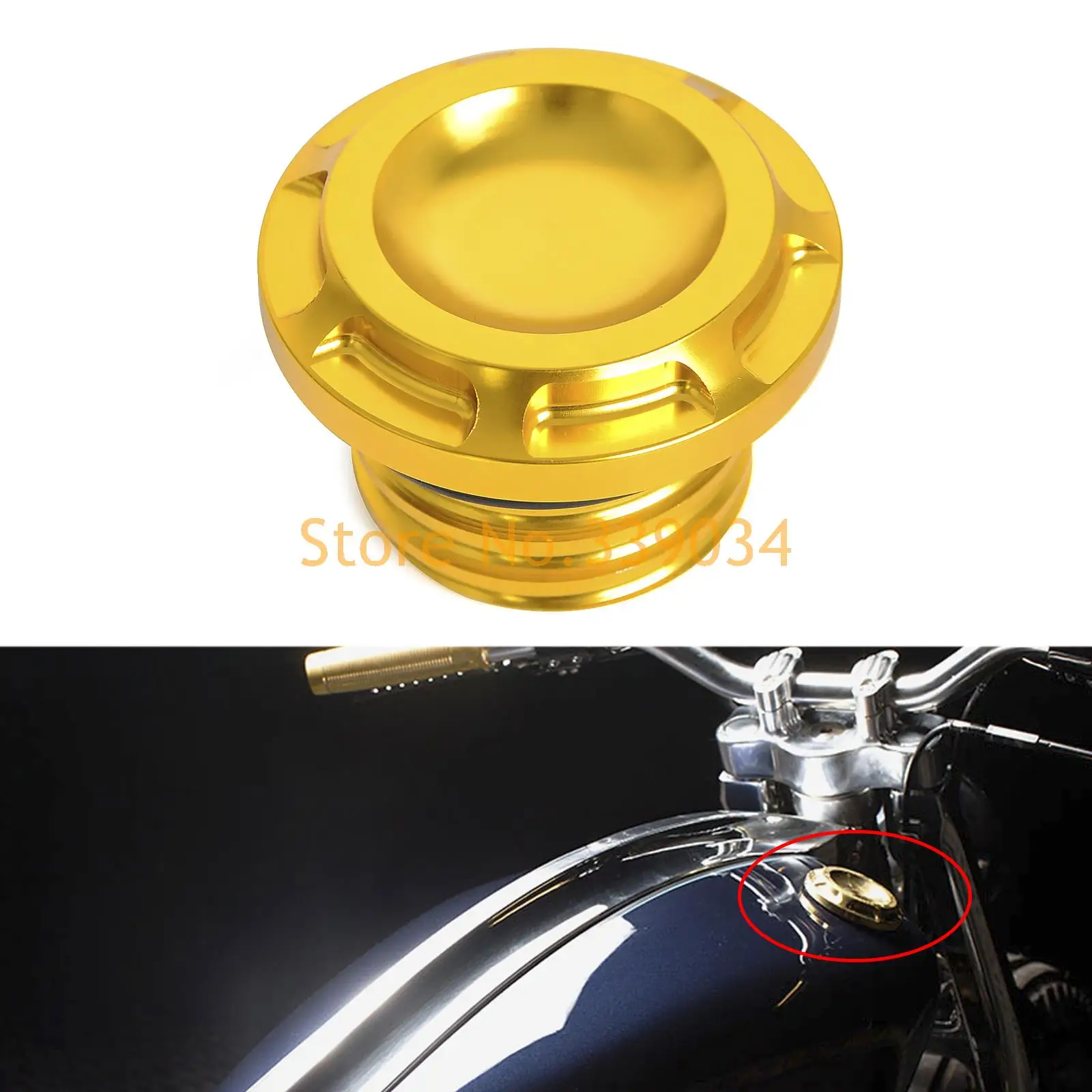 Motorcycle Gold CNC Groove Gas Cap Fuel Cap Fits For Harley Touring Road King CVO Police Classic