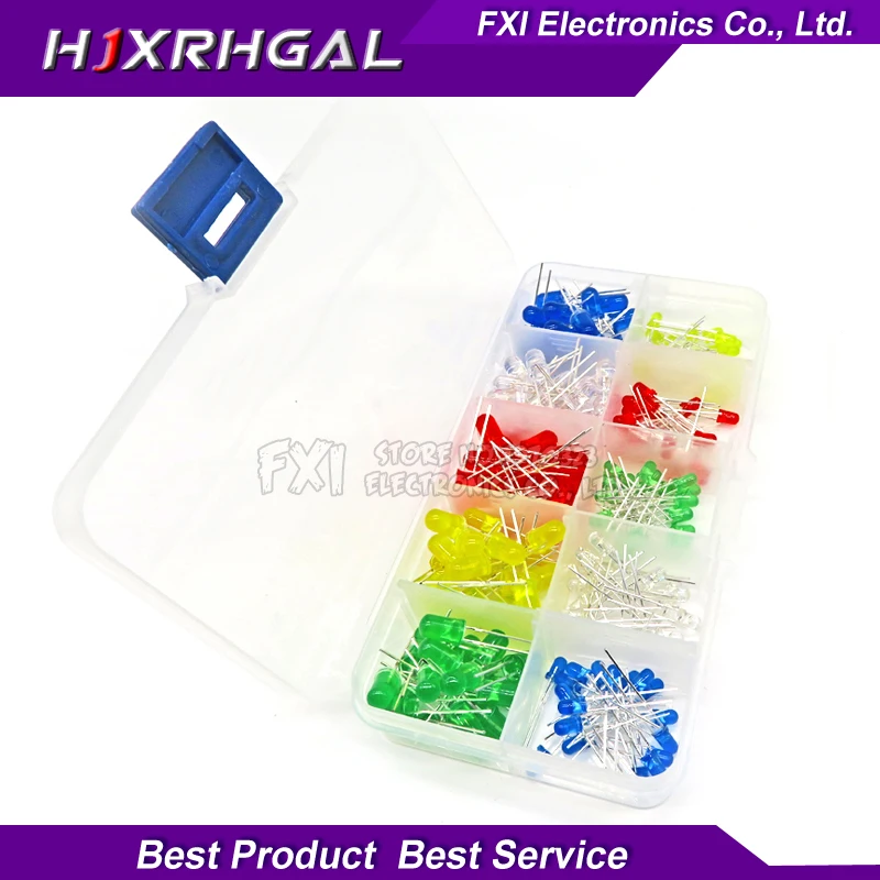 

200PC 3MM 5MM Led Kit Mixed Color Red Green Yellow Blue White Light Emitting Diode Assortment In Box
