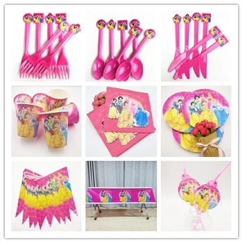 

82pcs/set Princess Girls Party Supplies Tableware Plate Cup Flag Tablecloth Straw Napkin Birtday Party Decoration For Kid