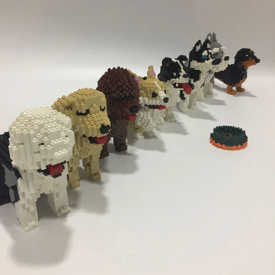 Строительные блоки Собака Тедди Шнауцер такса Хаски корги колли 3D модель животного алмаз мини игрушка