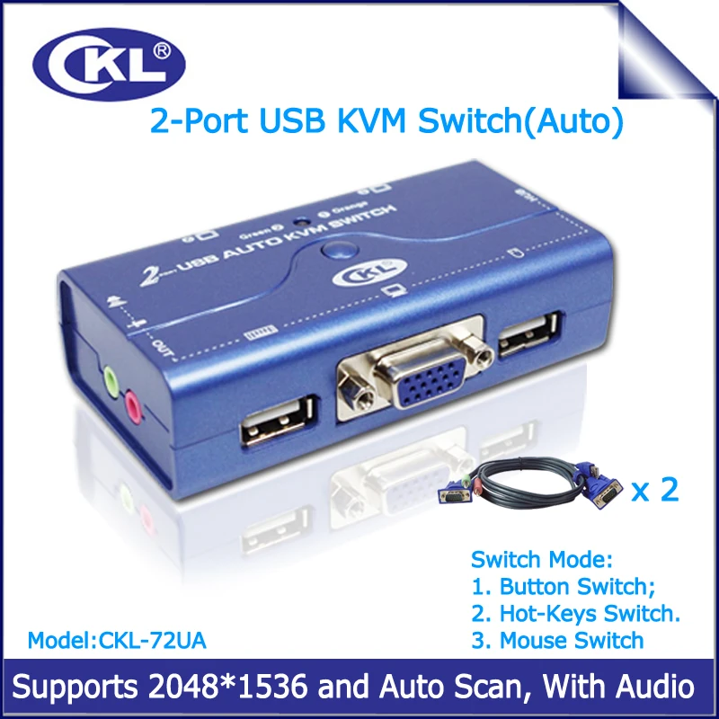 CKL 72UA 2 Port VGA KVM Switch USB 2.0 with Audio Function