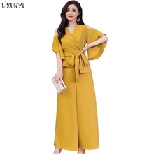 LXUNYI Summer Pants Sets For Women Korean 2018 Elegant Shirt Wide leg Pants Ladies Suits Formal New Fashion 2 Piece Women’s Set