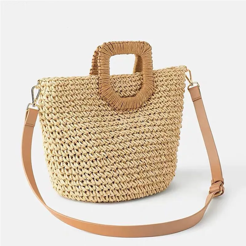 

2019 New desgin fashion female straw bag Hand-knitted paper shoulders Crossbody shopping basket bag beach bags