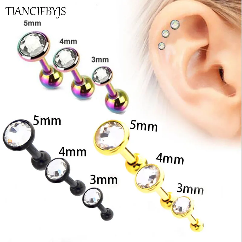 

TIANCIFBYJS Tragus Helix Bar Flat Crystal Clear 3/4/5mm Piercing Ear Body Jewelry Labret Lip Carlitage Ear Bone