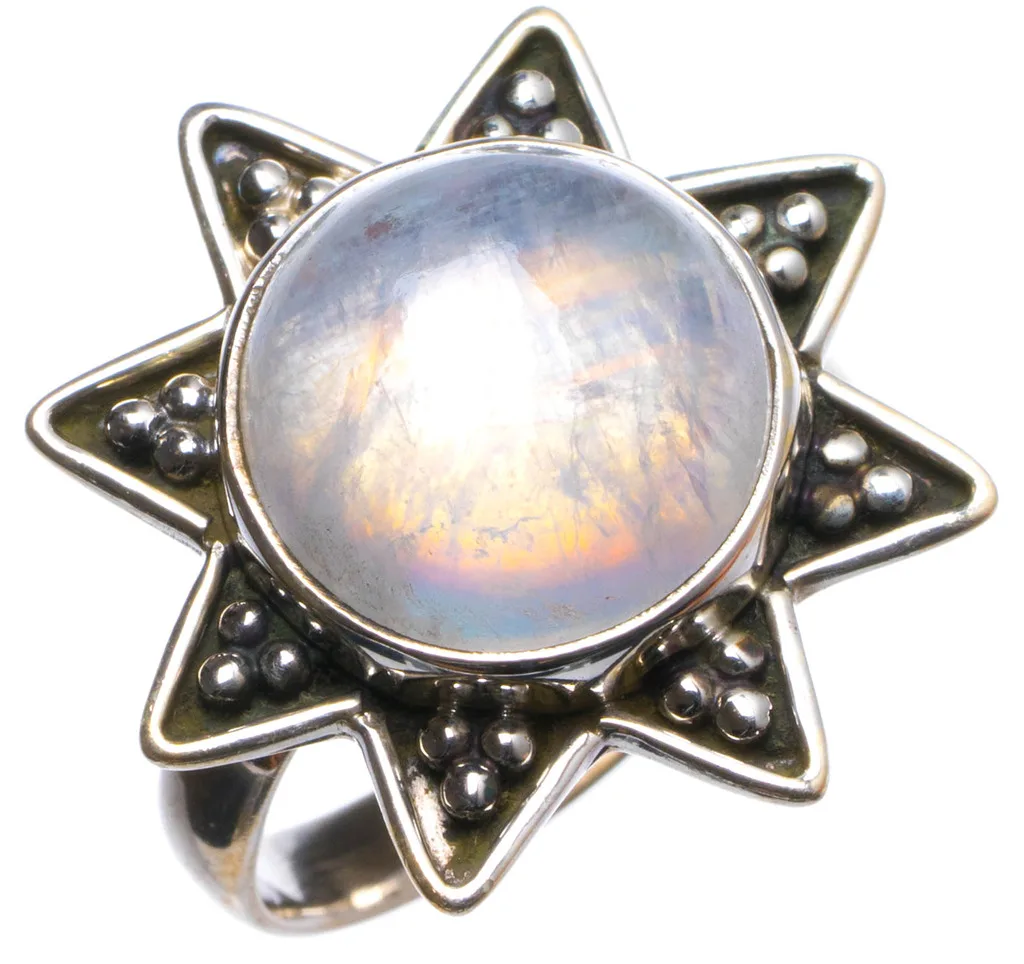 

Natural Rainbow Moonstone Handmade Unique 925 Sterling Silver Ring, US size 7.5 X2319