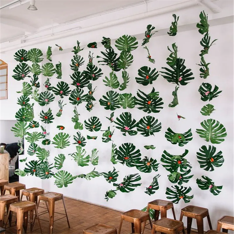 Summer Tropical Party Backdrop Decor Palm Leaves Plastic Fake Plant