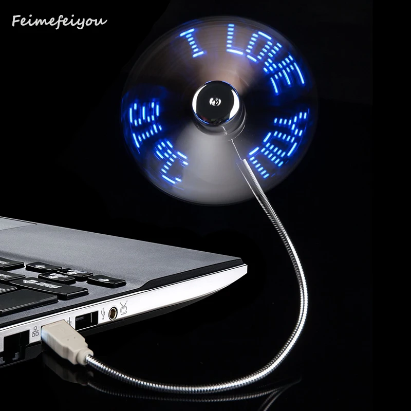 

Feimefeiyou Flexible usb LED Flash Fan with Real Temperature Display Soft Blades USB power Gadgets High Quality