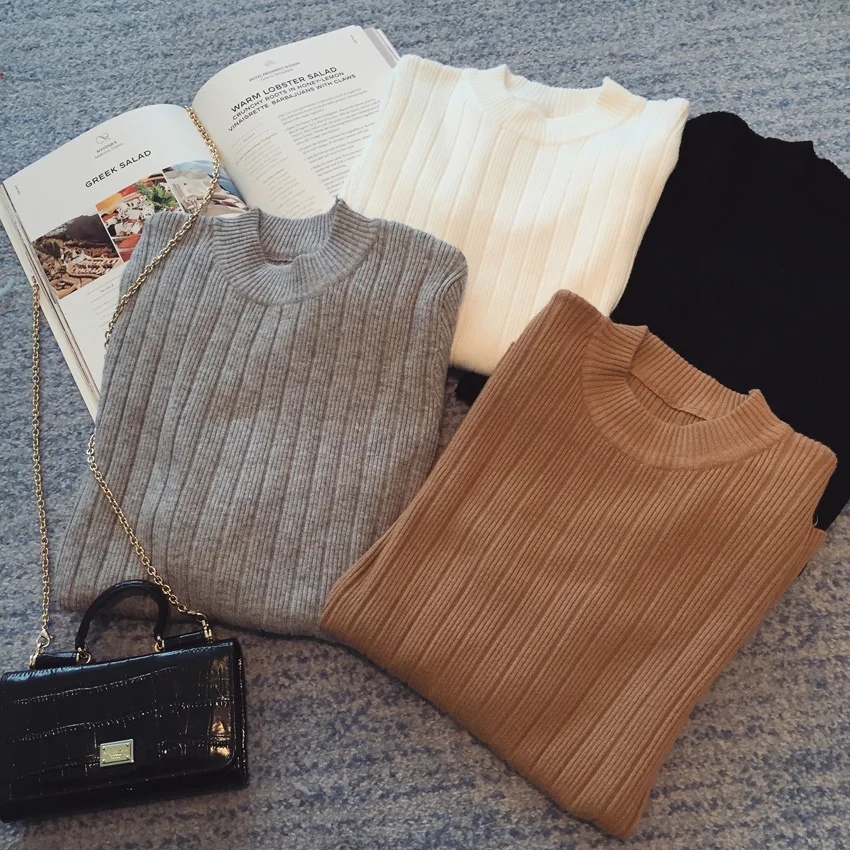 

10 colors On sale autumn winter Women ladies long sleeve crew neck slim fitting knitted sweater femme korean pullover Jumper