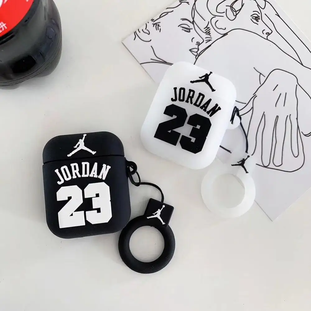 

Jordan 23 wireless Bluetooth headset set leather Silicone Case For Airpods Earphone Protective Case Shockproof Cases
