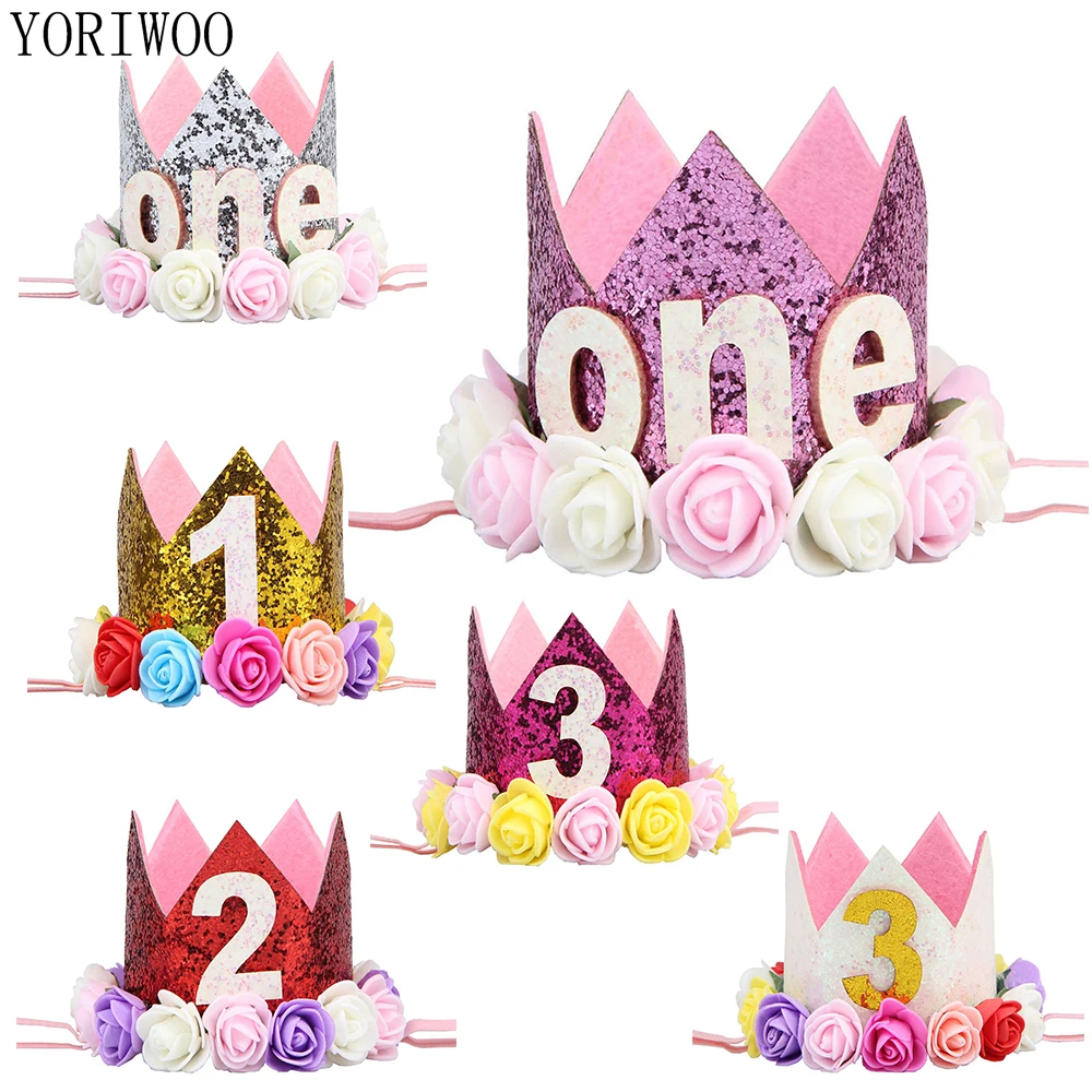 

YORIWOO Baby 1st Birthday Hat Cap 2nd Birthday My First Princess Crown 3rd One Year Old Happy Birthday Party Decorations Kids