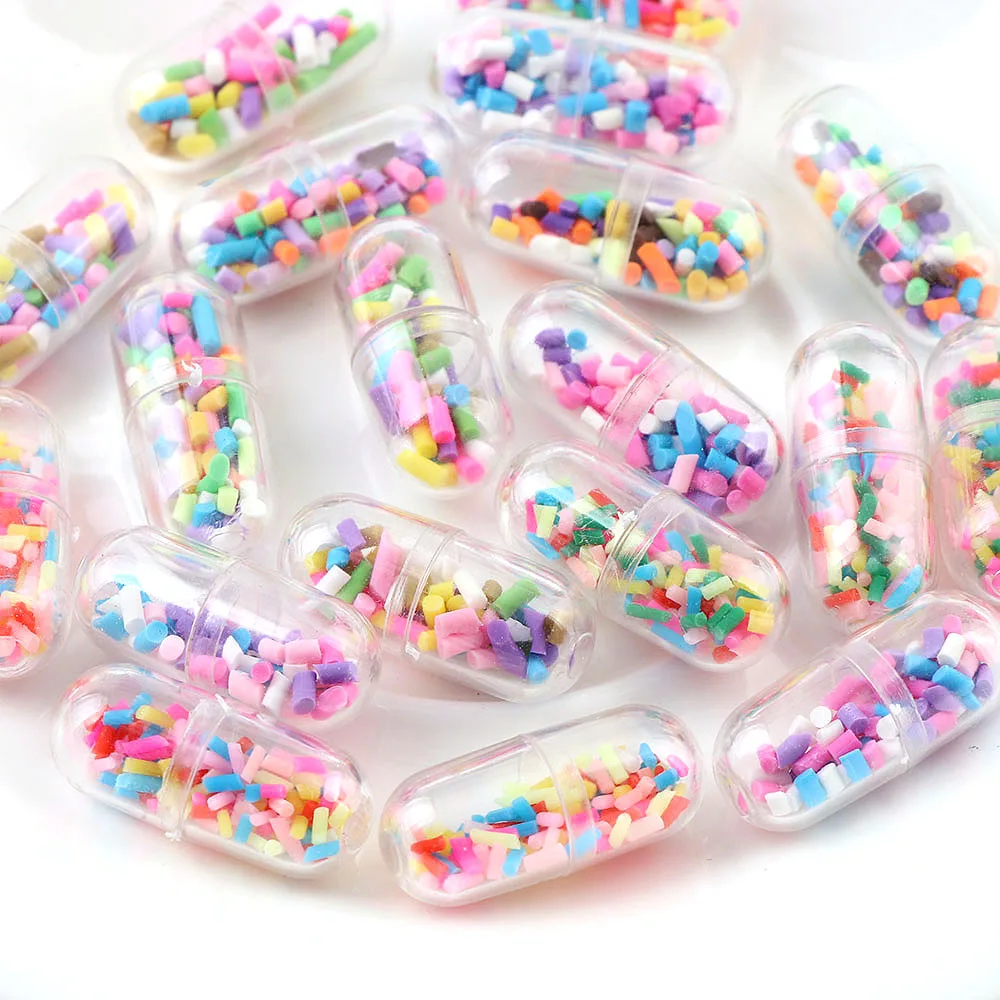 

10pc Cute Capsule Pills Soft Clay filling Drop Female Creative Personality Make Funny DIY Phone Back & Earrings Jewelry Gift