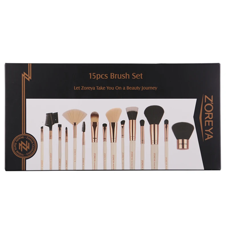 Tesoura de Maquiagem marca zoreya 15 pcs pincéis Feature : Rose Gold Ferrule
