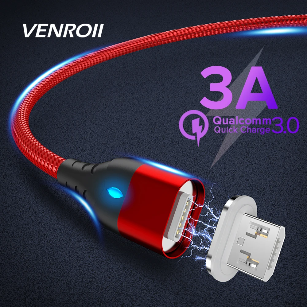 

1m 2m Magnetic Micro USB Cable 3 in 1 Fast Charging Cord for Xiaomi 3A Type C Wire for Huawei P30 P20 Pro P9 Android Phone Kable