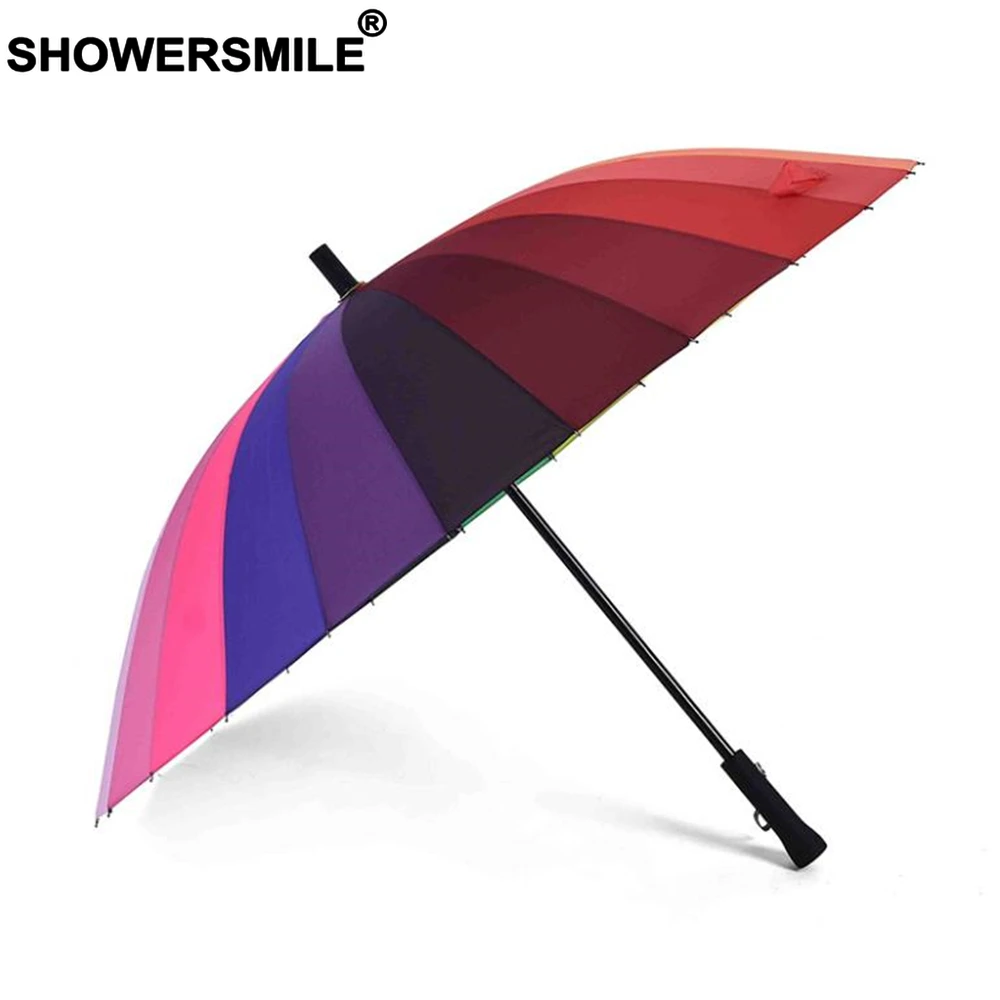 

SHOWERSMILE Rainbow Umbrella Rain Women Colorful 24K Windproof Long Handle Rain Sun Manual Umbrellas Female Parasol Parapluie