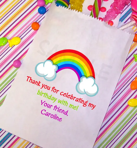 

Personalized rainbow Birthday popcorn candy Buffet lolly bags Baby Shower Bakery Cookie goody gift Favors pouches