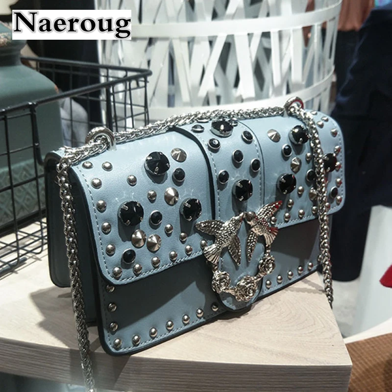 

2018 Women Shoulder Messenger Bag Flap New Design Swallow Pattern Retro Single Chain Shoulder Crossbody Rivets Handbag Louis Bag