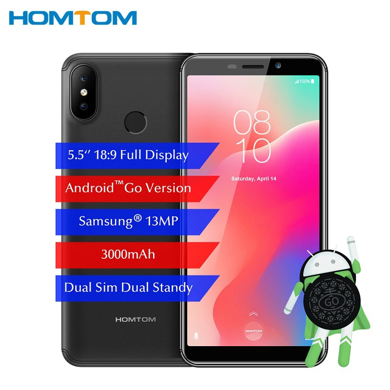 

HOMTOM C1 5.5'' 18:9 Android GO 3000mAh Mobile Phone 1GB 16GB SW 13MP Camera Fingerprint ID Dual Sim GPS3G WCDMA Smartphone