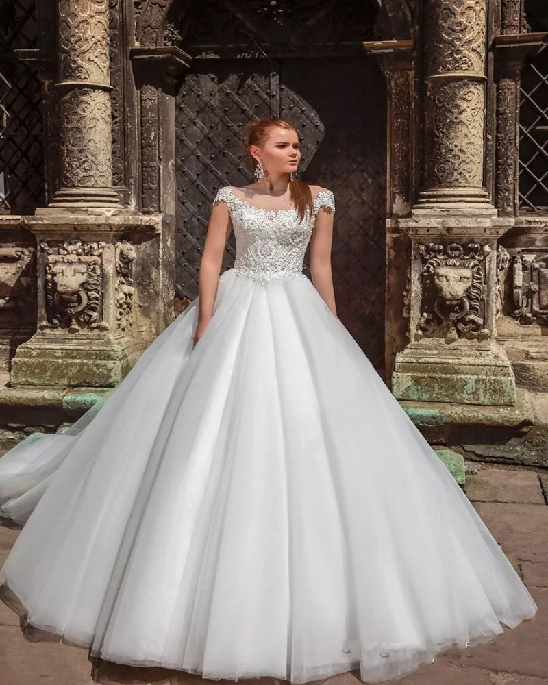 Arabic Style White Ivory A Line Wedding Dresses Beaded Lace