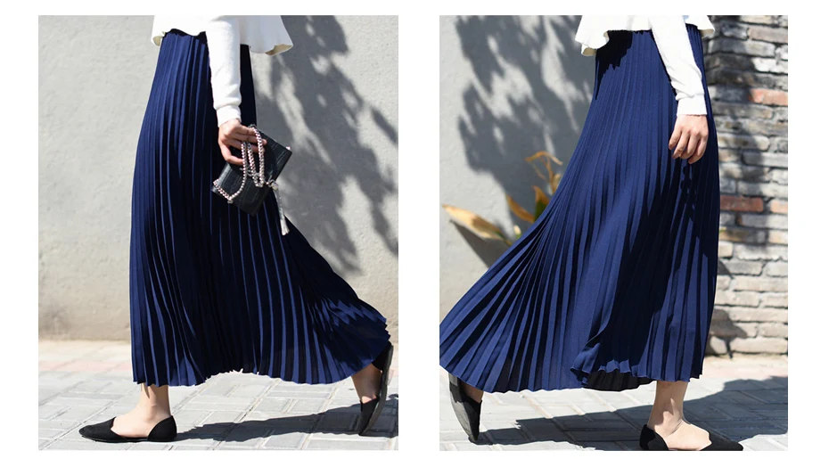 Женская винтажная плиссированная длинная юбка миди Женская Корейская Повседневная шифоновая юбка с высокой талией Jupe Faldas 15 цветов осень SK397