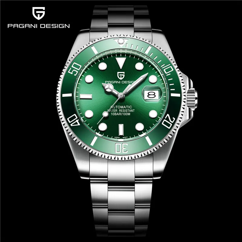 باجاني أعلى العلامة التجارية جديد الرجال الكلاسيكية الغوص سلسلة ساعات آلية للماء الفولاذ المقاوم للصدأ الساعات الفاخرة الرجال Relogio مسكولين