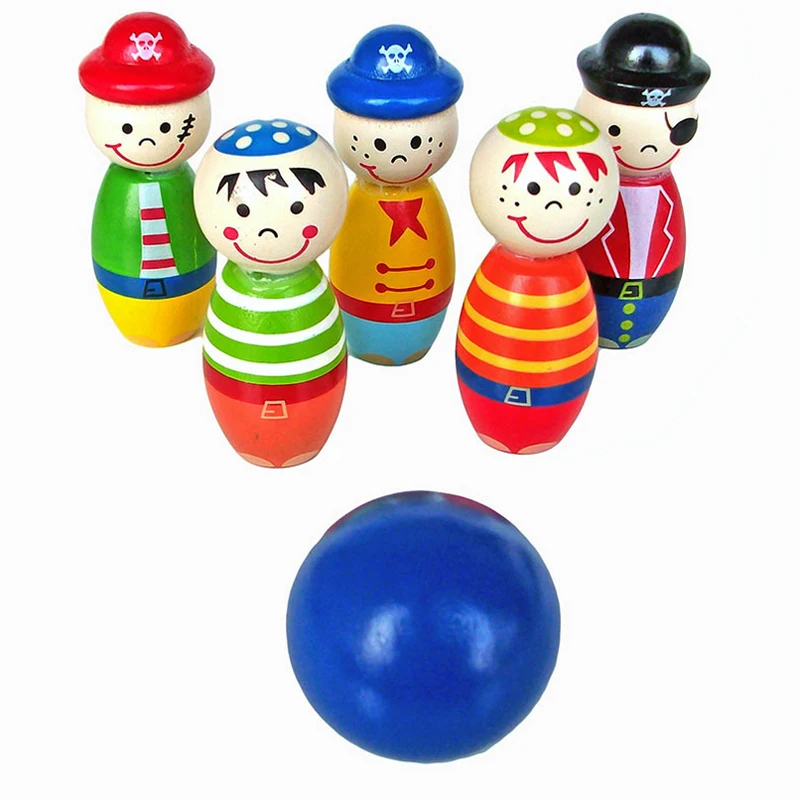 6 pcs set Wooden cute Cartoon Children bowling toy plastic mini ball sports and leisure traditional