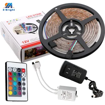 

YM E-Bright Car Atmosphere Lights 5M 3528 300 LEDs IP65 12V LED Strip Decorate Lamps RGB Controller With 2A Power Adapter 24Keys