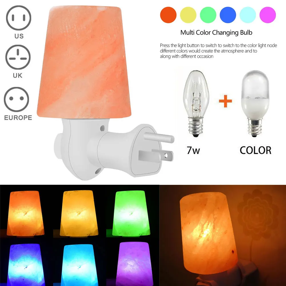 

New Hand Carved Himalayan Crystal Salt Light with LED Color Changing Bulb Wall Plug Lamp for Air Purifying Home Decor --