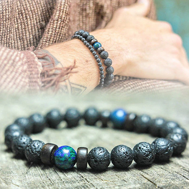

Prayer Mala Beads Lava Rock Stone Chrysocolla Beaded Yoga Bracelets Gift for Men