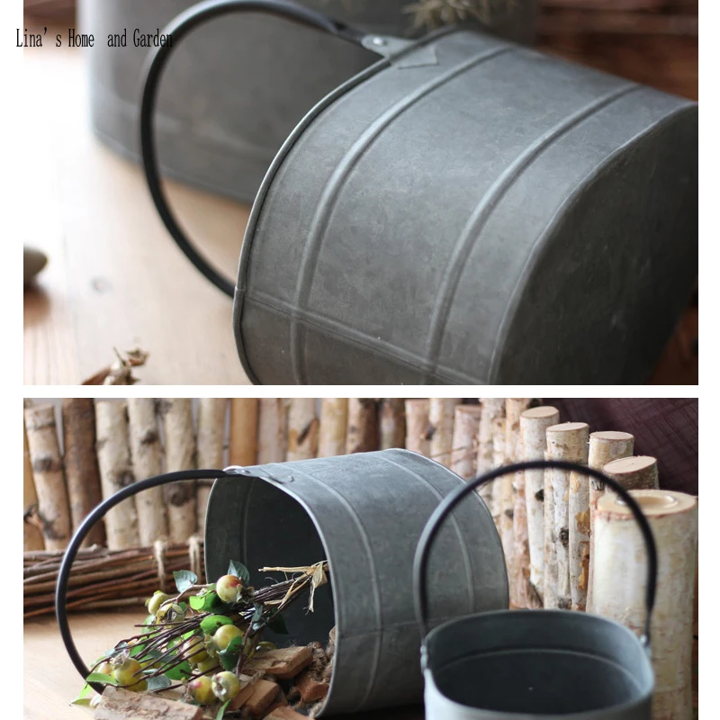 stack 2 pieces vintage retro galvanized metal buckets for multiple use (5)