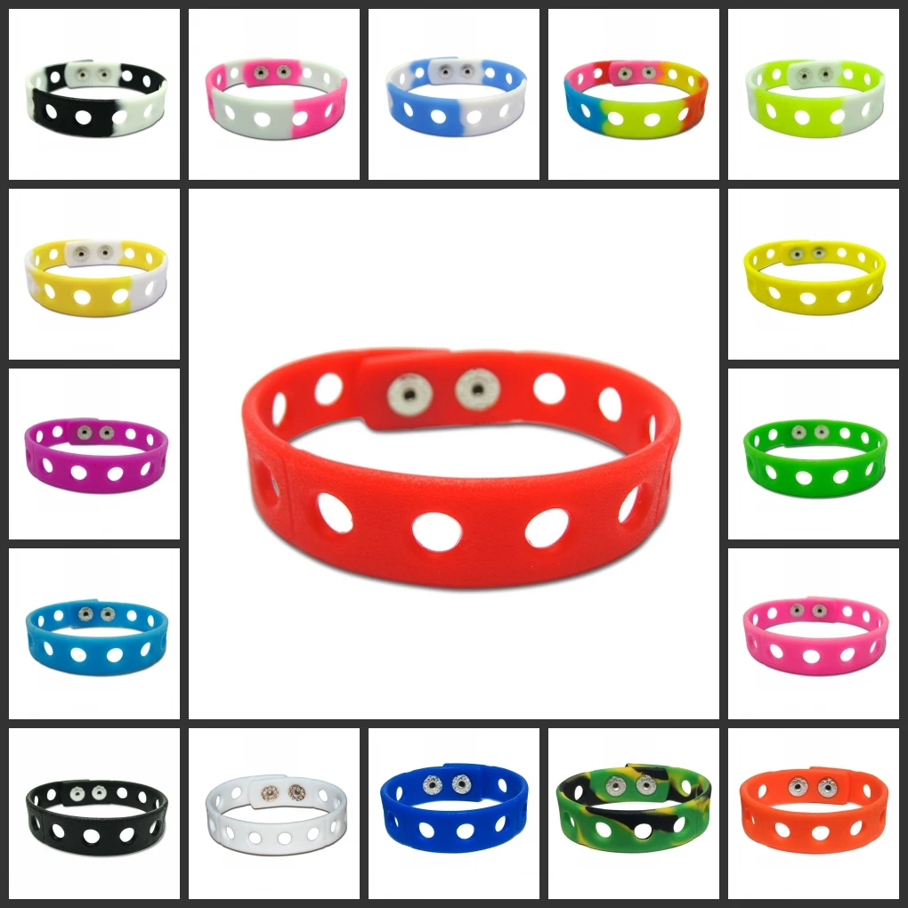 

50pcs/lot Multi color 18cm silicone wristbands bracelets fit shoe charms travel accessories fashion decoration children gifts