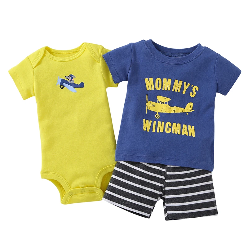 

newborn clothes boy summer set cotton o-neck T-shirt+bodysuit+shorts fashion 2019 3 pieces outfit for 6-24 month infant baby