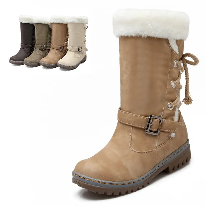 

2018 Warm Plush Snow Boots Woman Shoes Ladies Boots Add Plush Warm Winter Mid Calf Boots Student Cotton Shoes Large Size 34-43