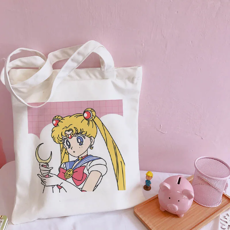 

Japanese Sailor Moon Large Capacity Harajuku Casual Ulzzang New Women's College Plaid Canvas Summer Chic Cartoon Shoulder Bags