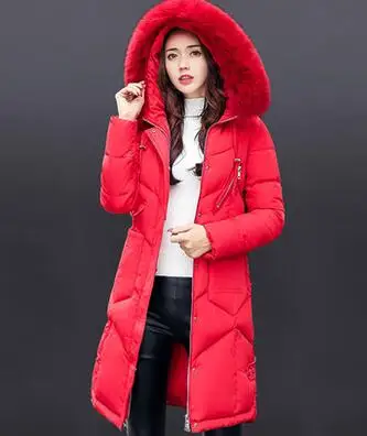 Зимнее женское пальто, утепленное хлопковое пальто с длинным мехом, зимняя женская одежда большого размера, плотная одежда, Женская парка, верхняя одежда OK268 - Цвет: Light red