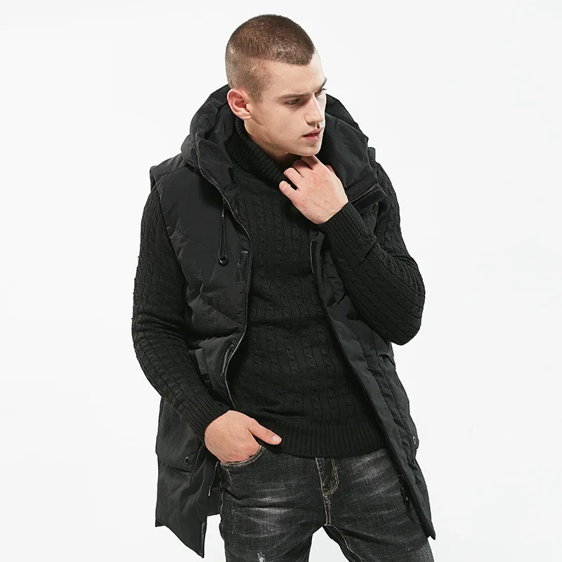 

MRMT 2020 Brand Men's Sleeveless Vest Thickening Hooded Slim Warm Cotton Vest for Male In The Long Coat Outer Wear Clothing