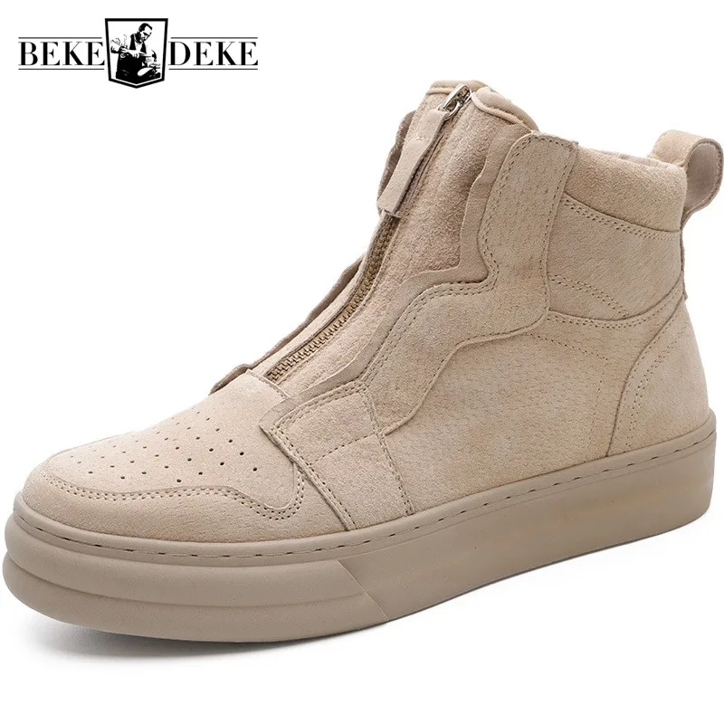 

Top Quality Military Desert Leather Boots Men Winter Zipper Platform Ankle Boots High-Top Sneakers Combat Short Cowboy Boots