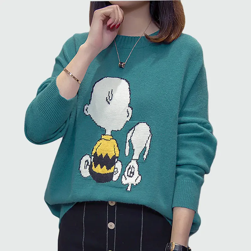 

Large Size Women's Cartoon Sweater 2018 New Loose Wild Women Pullovers Cartoon Knitted Sweaters Tops Autumn Winter Clothing
