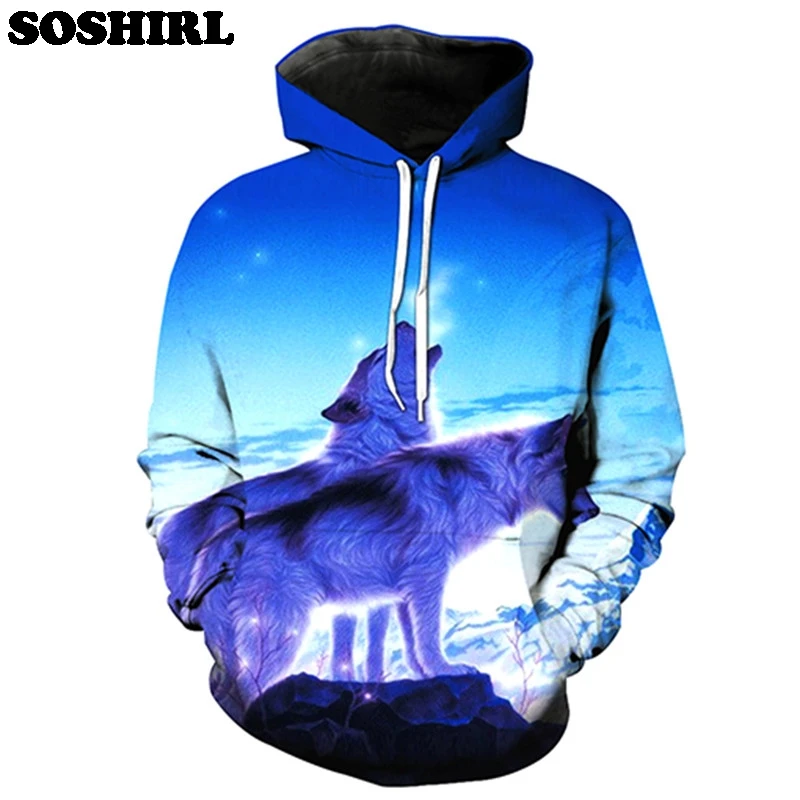 SOSHIRL Снежный волк Толстовка забавные животные крутой Волк 3D яркий Костюм Размер США Толстовка пуловеры крутые топы панк унисекс толстовки