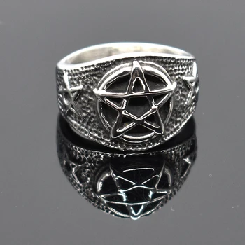 

AMUMIU Vintage Star Pentagram Stainless Steel Ring Men Jewelry Biker Gifts Party High Quality HZR053